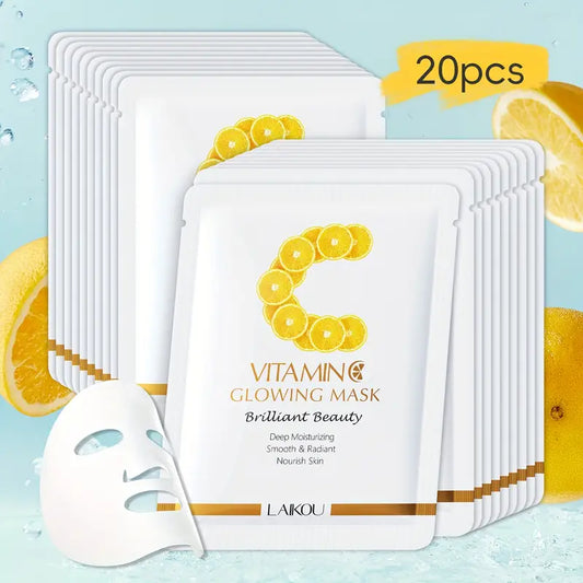 20 pièces de masques hydratants à la vitamine C pour tous les types de peau